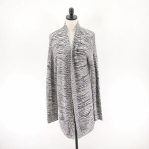 Express White Black Heather Knit Open Cardigan Sweater Large Pockets Acrylic Cot